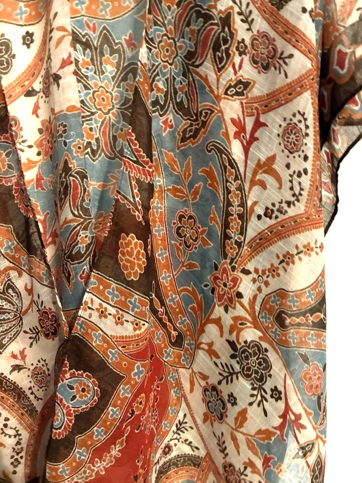 Boho Paisley Patchwork Hippie Retro Multi Color Kimono Wrap Top Plus Reg OS NWT