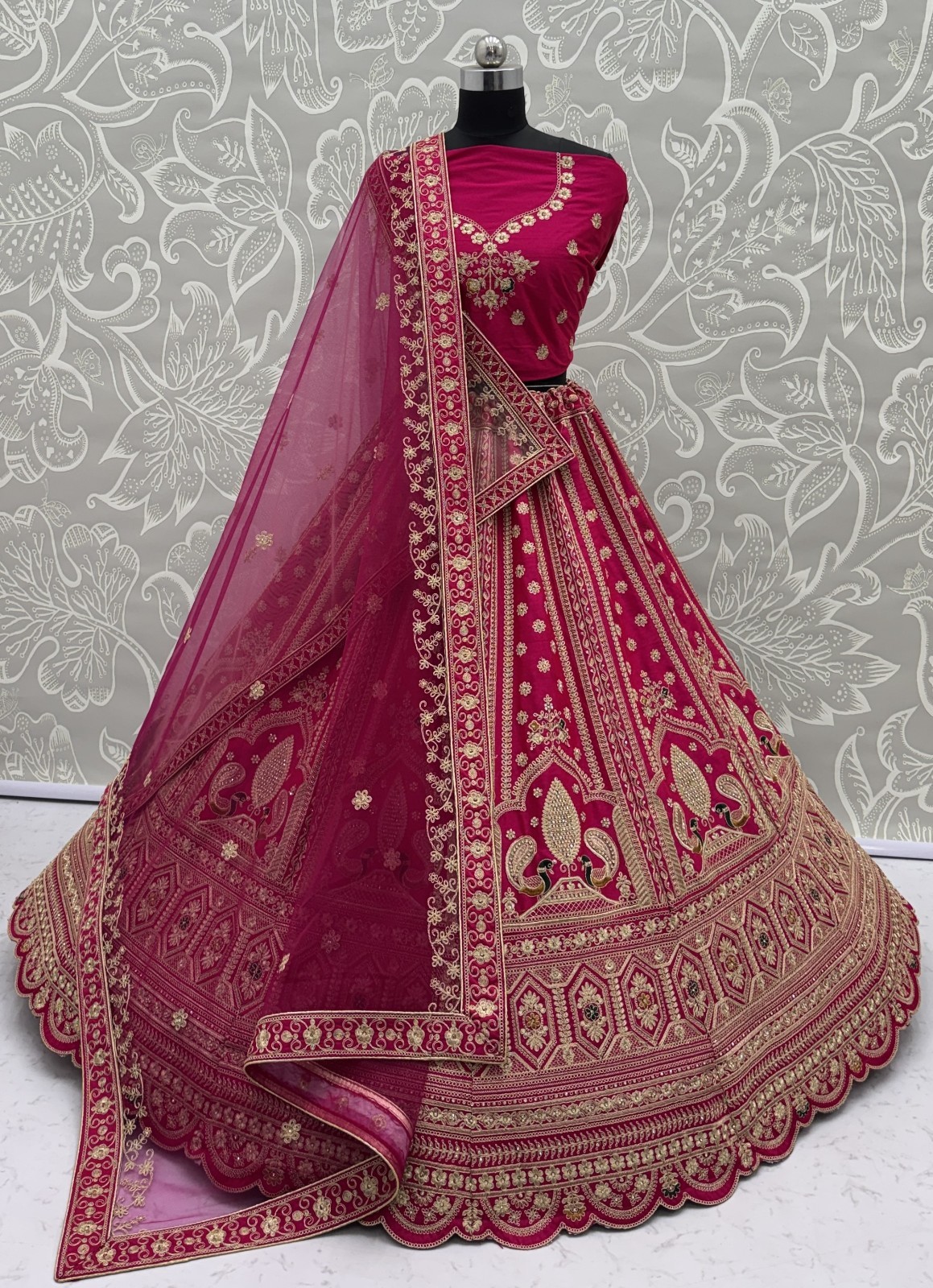 Luxury Silk Lehenga Choli Peacock Dori Zari Work Wedding Bridal Set