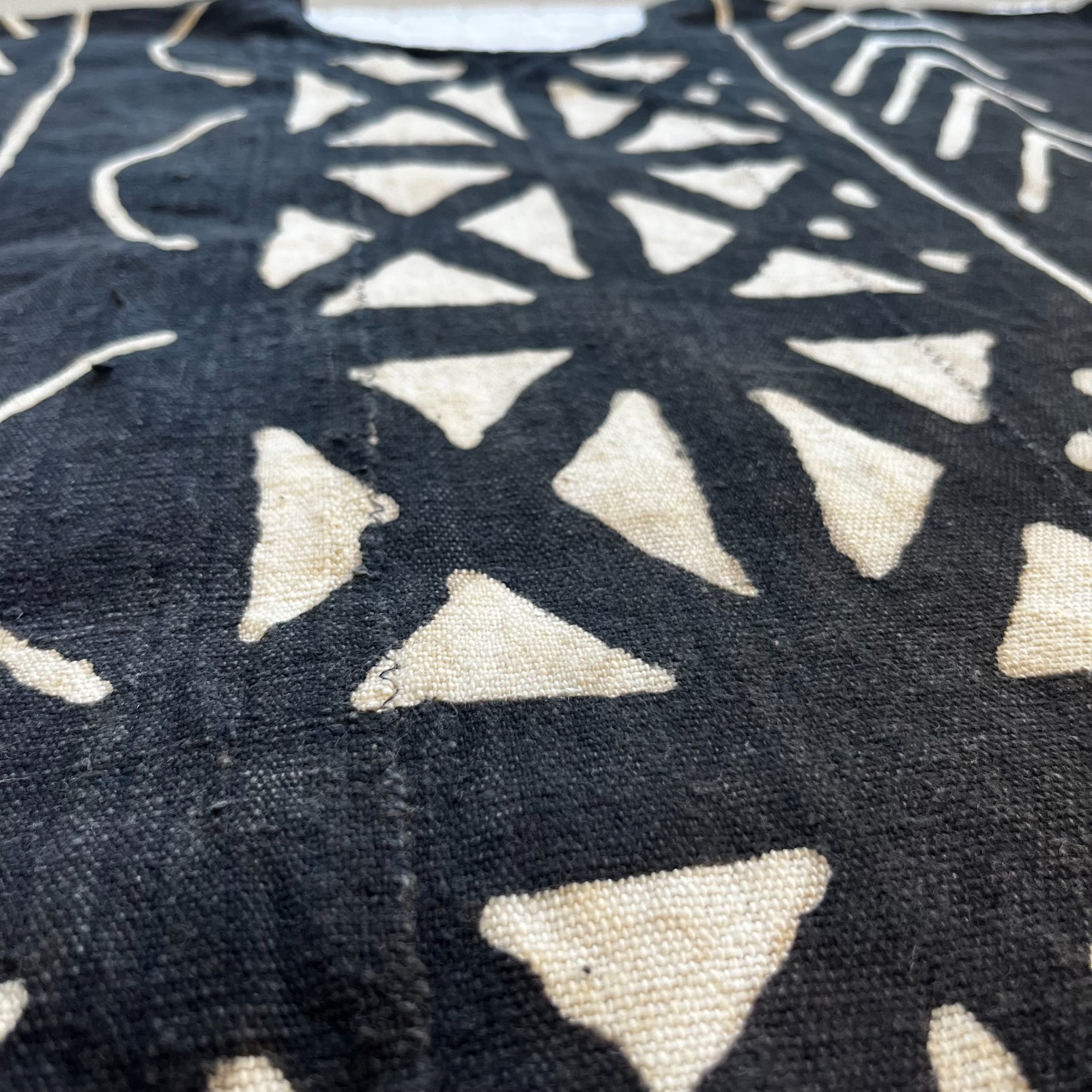 Traditional West African Bogolanfini Mud Cloth Tunic Dress Black Brown Geometric