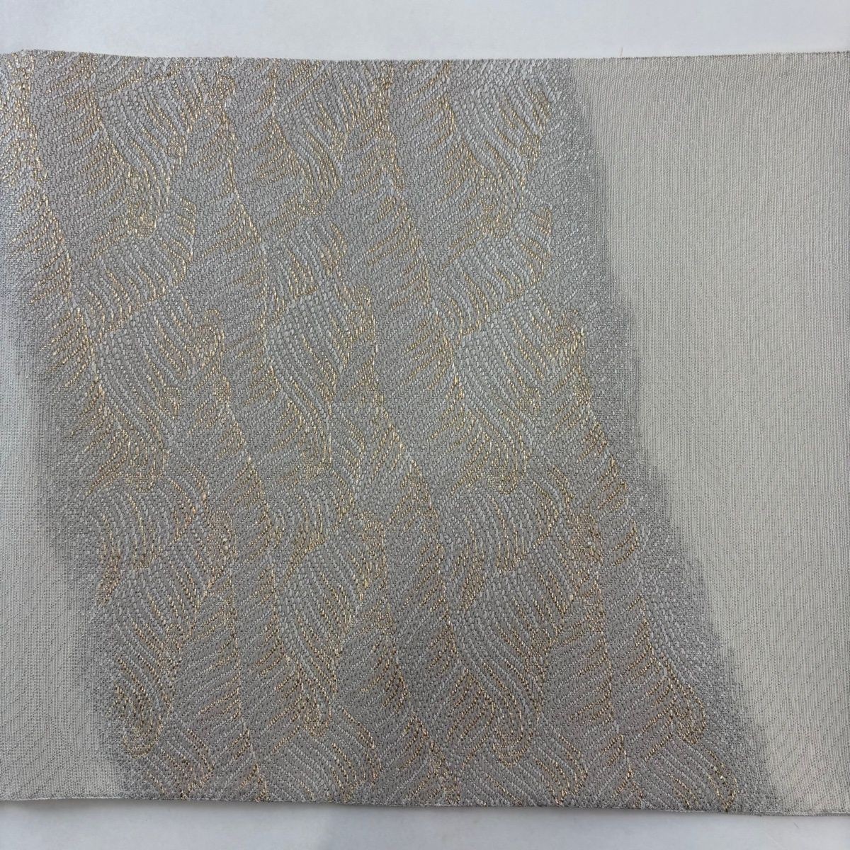 Fukuro Obi Six Panel Gold Thread Wave Ro Summer Obi Gray Purple Silk 436cm
