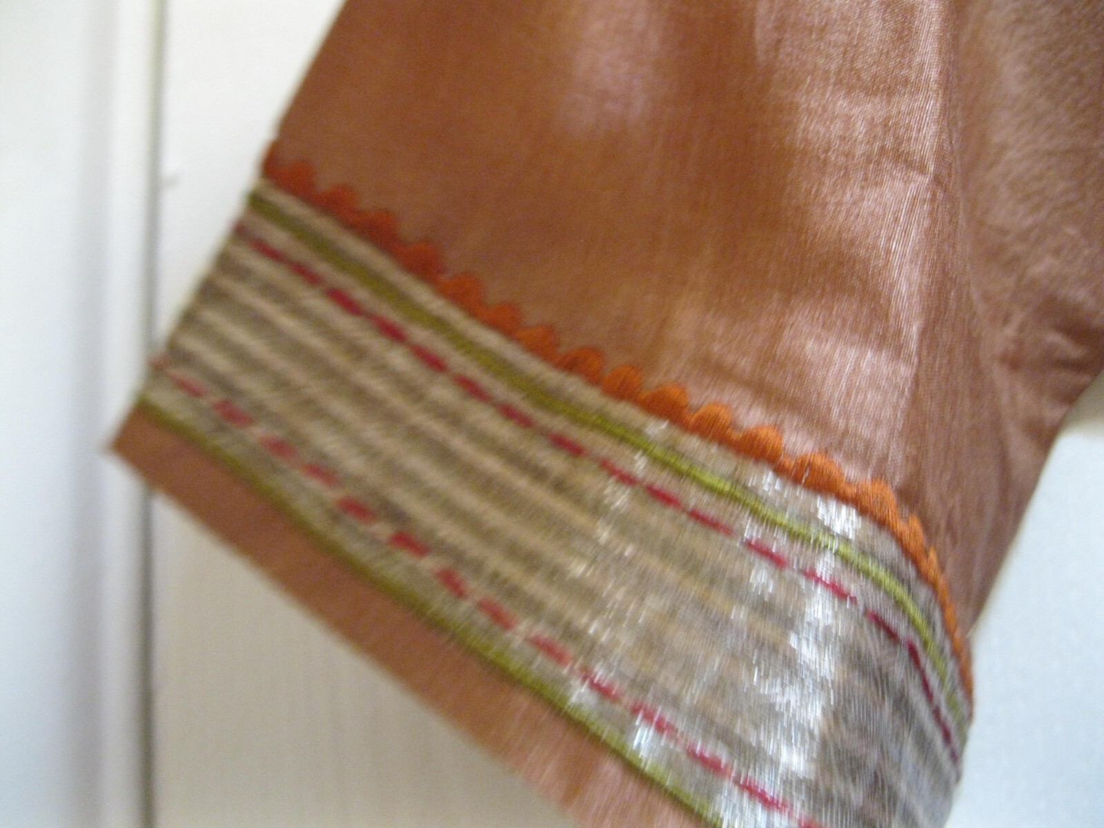 INDIA, SILK GARMENT SZ. M., MANGO COLORED W/ GOLD THREAD FRONT, 3/4 SLEEVES