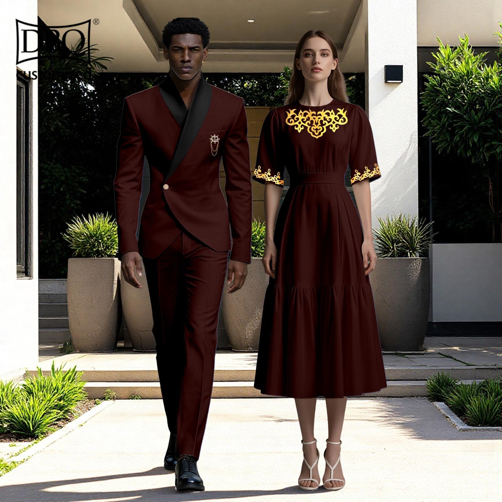 African Couple Wedding Clothes Tailor Made Men’s Jacket Pants Set Women Dress