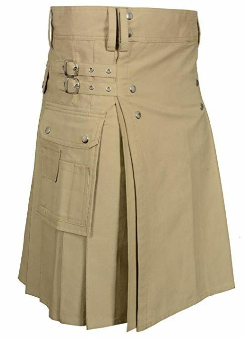 Men Scottish Fashionable Utility Kilt For Men’s 100% Cotton Cargo Pockets Kilt
