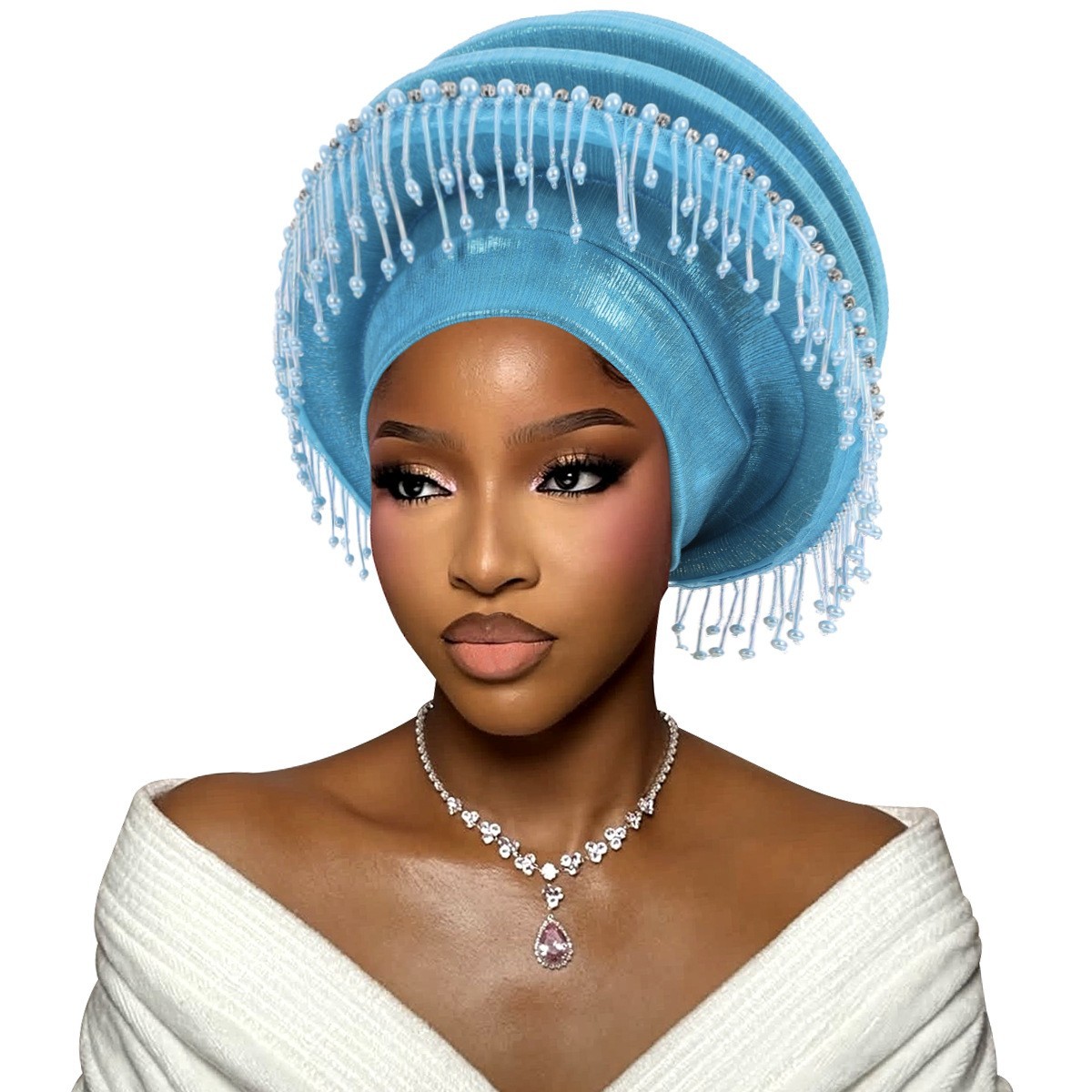 Women Nigerian African Turban Multi-Layer Bonnet Cap Headwear Headtie Tassel Hat