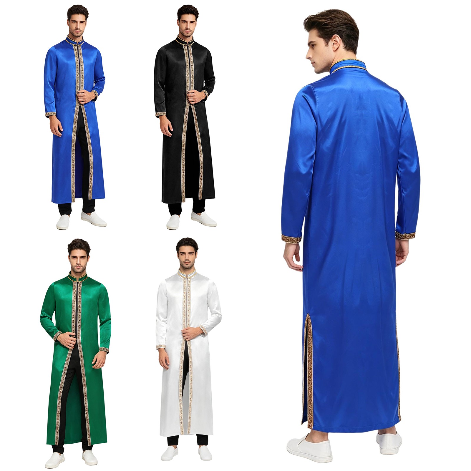 Men Thobe Brocade Muslim Robe Clergy Gown Celebrations Costume Festival Choir