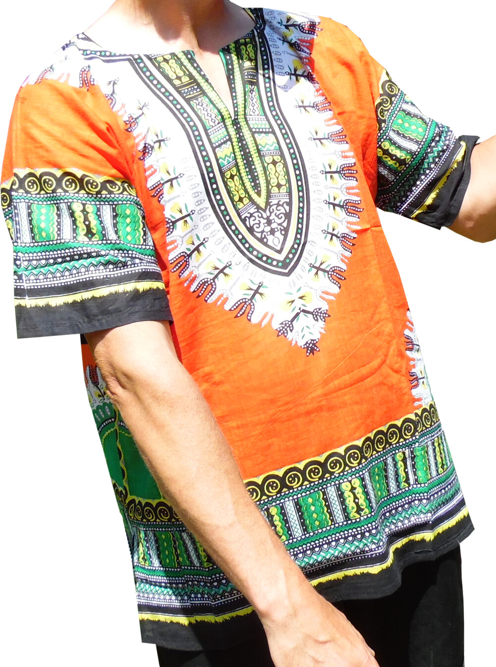Mens ORANGE Dashiki Shirt African Blouse Top Rap Rapper ~ FAST SHIPPING
