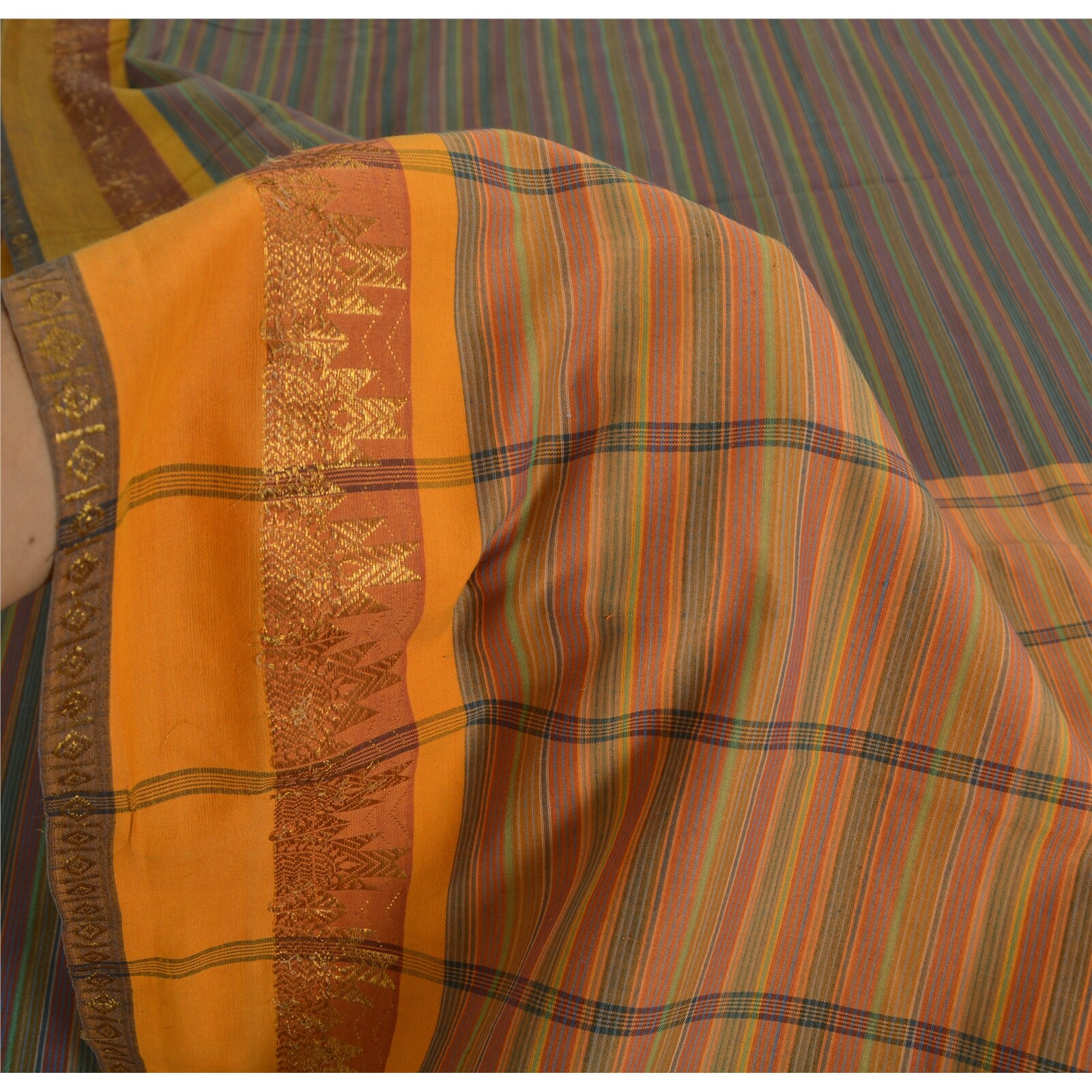 Sanskriti Vintage Indian Sarees Blend Cotton Hand Woven Craft Fabric 5Yrd Sari