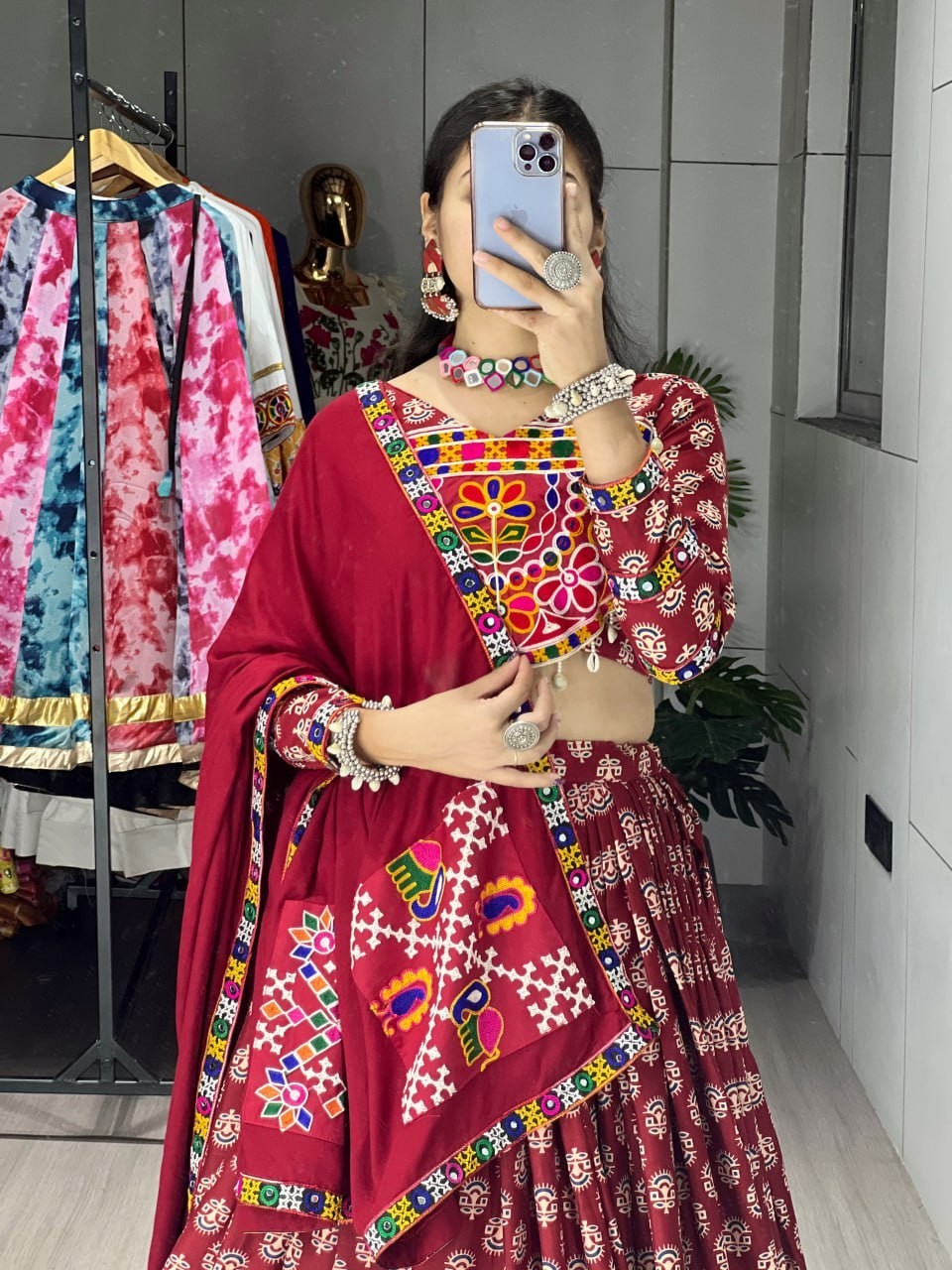 Luxury Azarakh Print Lehenga Choli Mirror Work Festive Party Wear