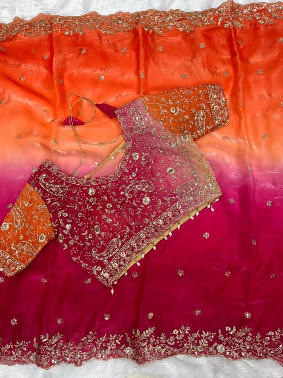 Designer fully stitched blouse with saree set for women party and festive wear