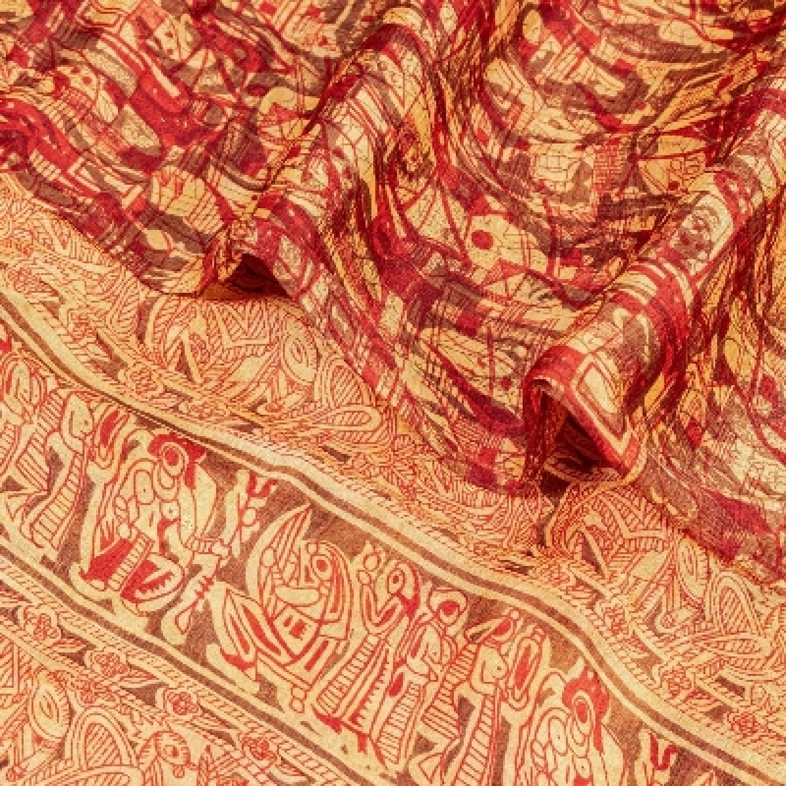 Sanskriti Vintage Sarees Red Animal Human Abstract Printed Pure Silk 5+Yd Sari