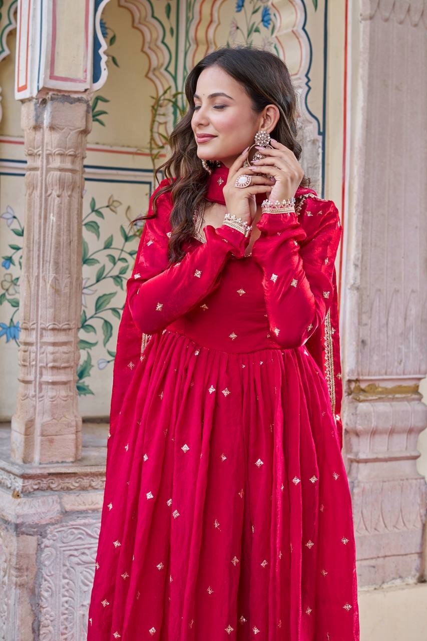 New Presenting Heavy Silk Red Top Bottom With Dupatta For Women & Girls