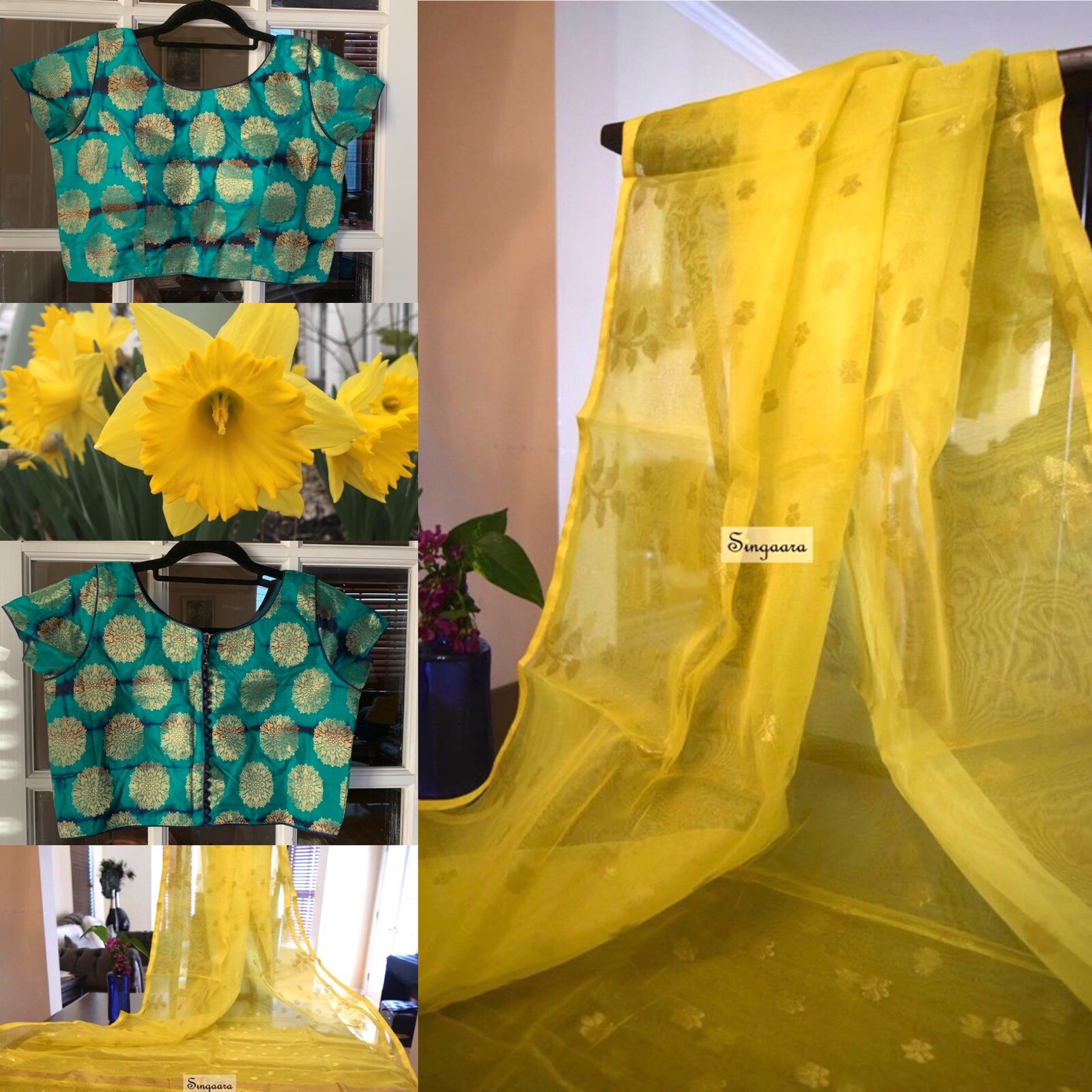 Haldi Ceremony Lemon Yellow Organza Silk Saree partywear wedding