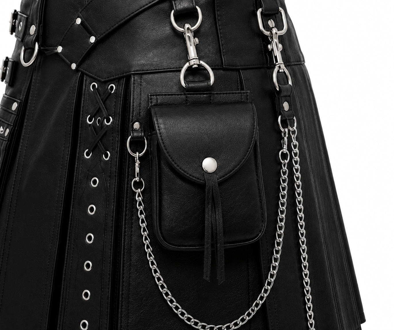 Men’s Handmade Genuine Leather Utility Kilt Black Gothic Scottish Biker Punk