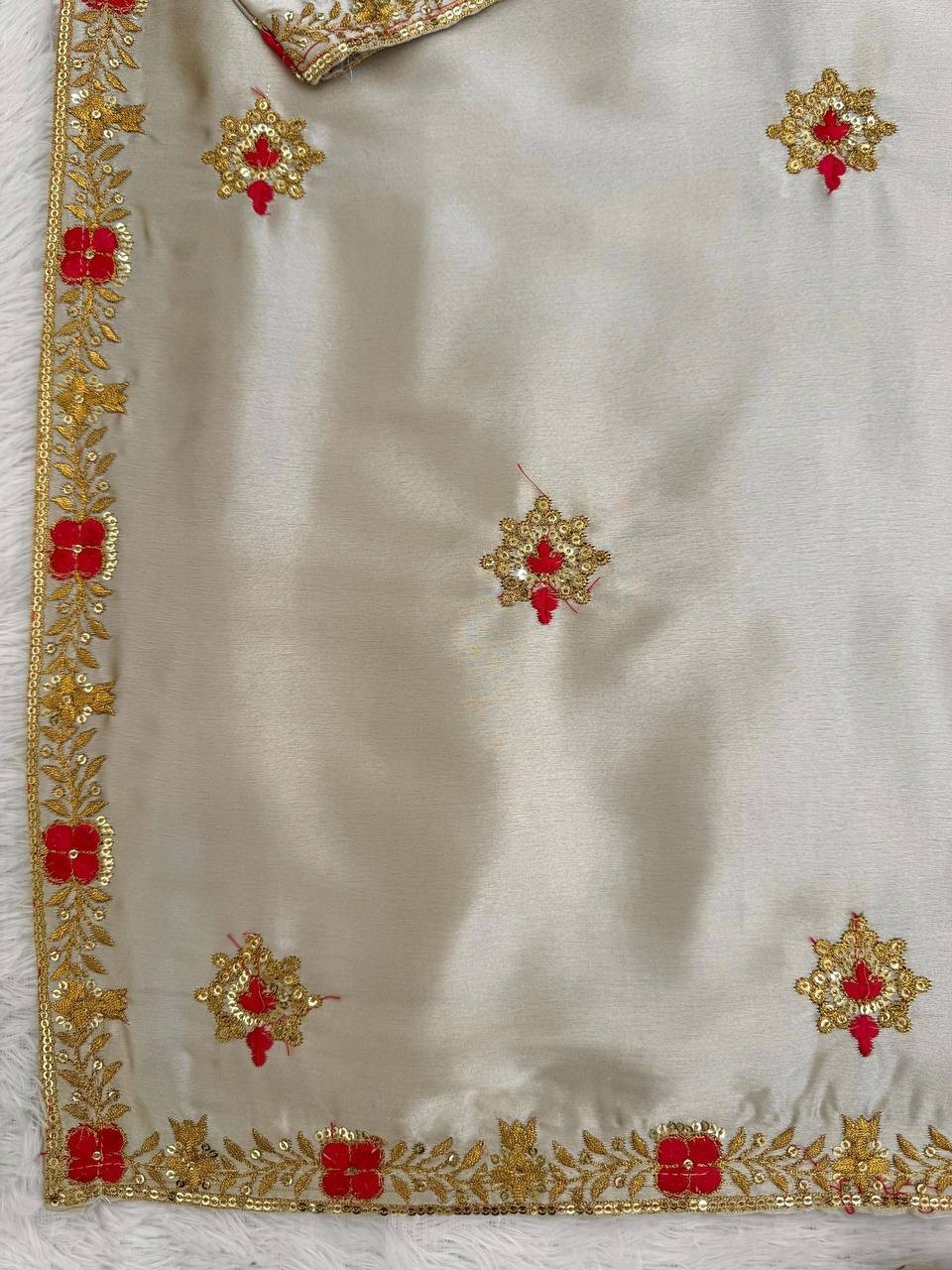 Beautiful Zapan Satin Silk Cream Palazzo Suit With Dupatta For Indian Party Wear