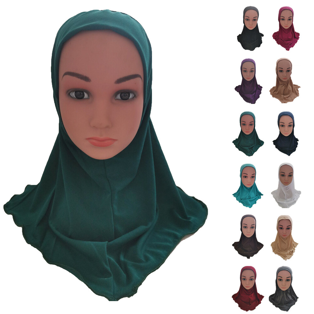 Muslim Kid Girls Hijab One Piece Amira Turban Headscarf Instant Scarf Shawl 2-6Y