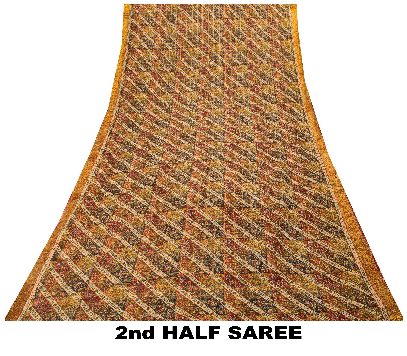 Sanskriti Vintage Yellow-Green Pure Georgette Silk Saree Floral Block Print 6 Yd