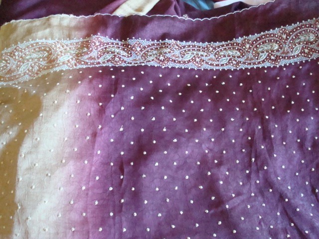 MINT MAROON/LIGHT BROWN SEQUINED POLYESTER SAREE W/BLOUSE-FREE S&H W/BIN