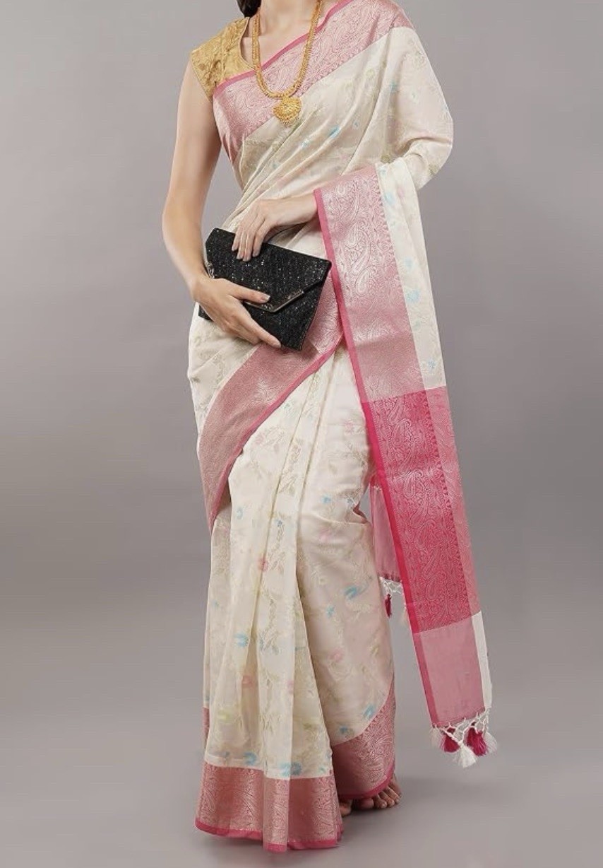 Fine cotton silk Banarasi saree with multiolor meenakari weaving