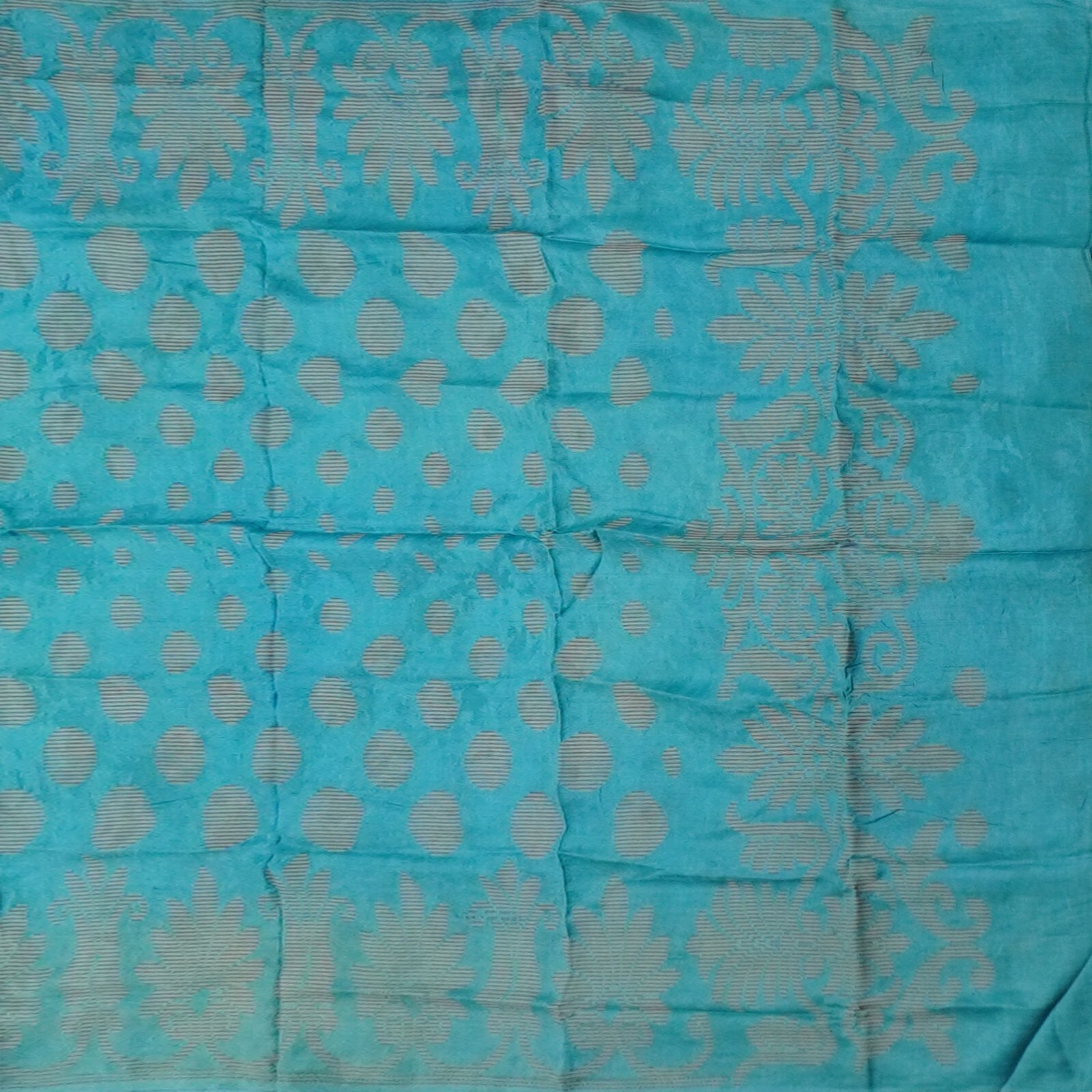 Vintage Teal Blue Sarees 100% Pure Silk Woven Indian Sari 5YD Decor Craft Fabric