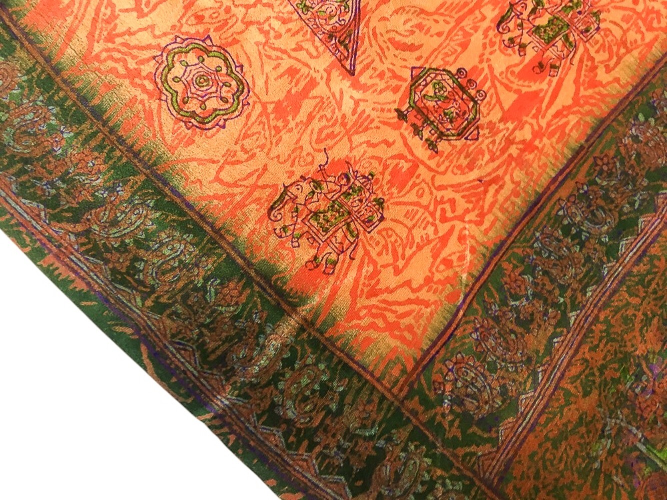 Women Silk Chiffon Peach Sari Floral Print Indian Wear Lightweight Sari PGS1879