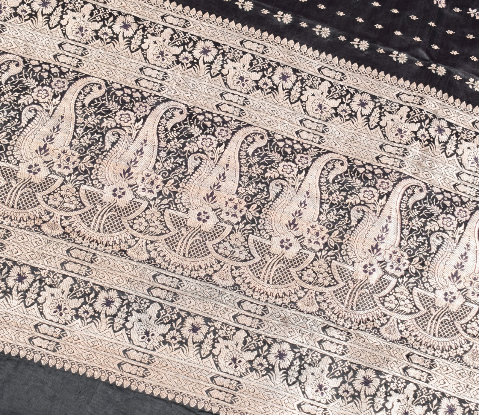 Sushila Vintage Heavy Black Saree Pure Satin Silk Banarasi Brocade Sari Fabric