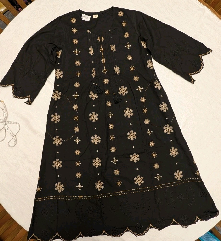 Embroidered Black Kurti with Gold Embellishments for Women