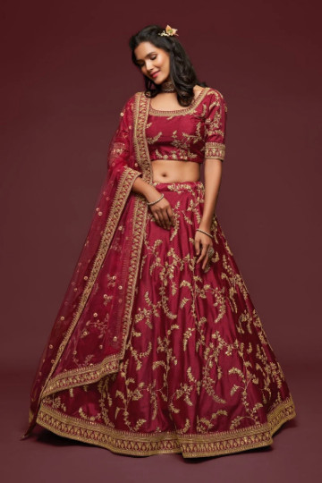 New Maroon Color Art Silk Lehenga Choli With Fancy Dupatta For Function Wear