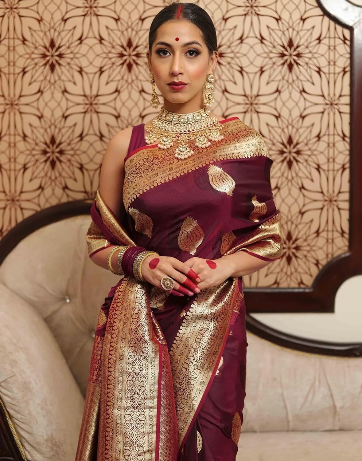 Women’s Kanjivaram Silk Saree Jacquard Banarasi Sari With Blouse Piece