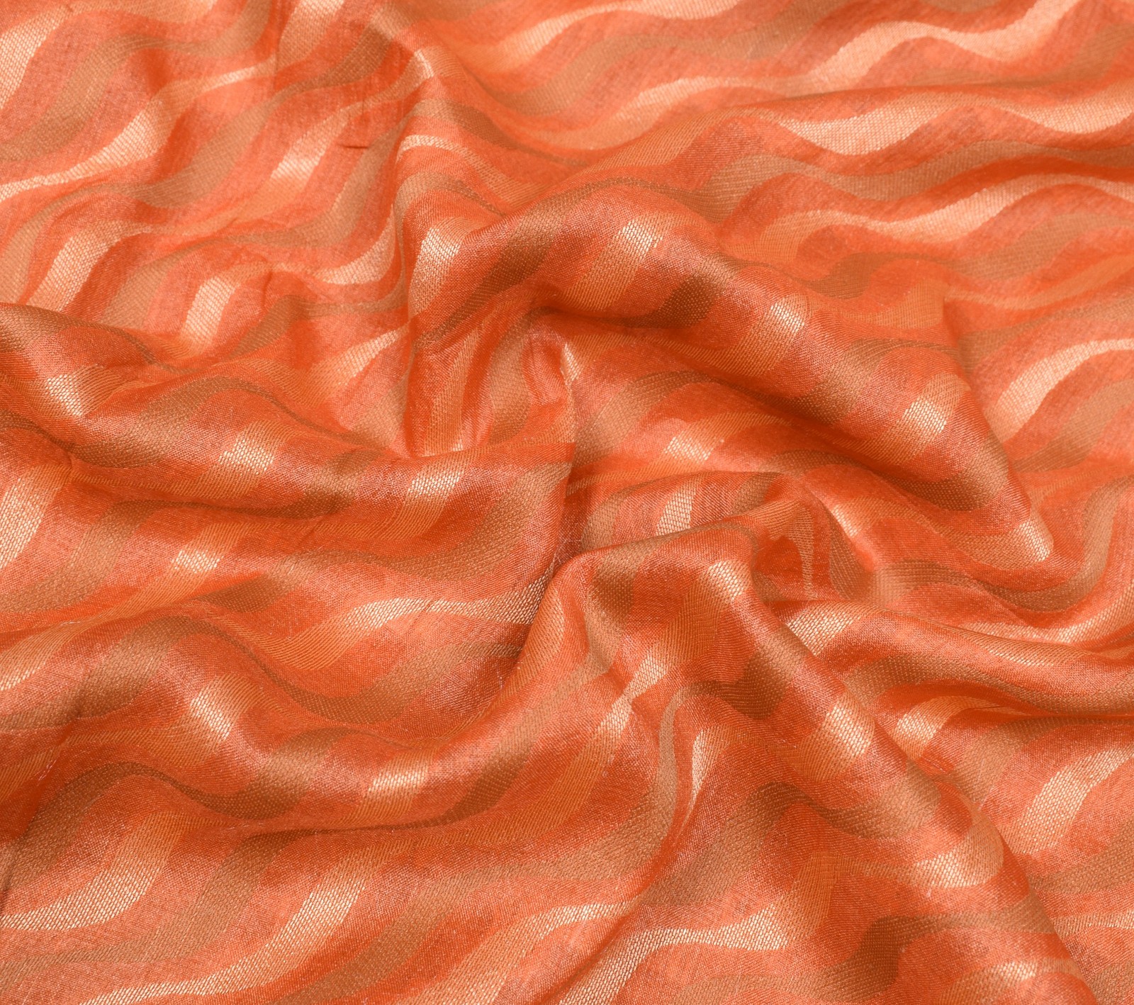 Sushila Vintage Pure Tussar Silk Saree Laheriya Woven Orange Soft Sari Fabric