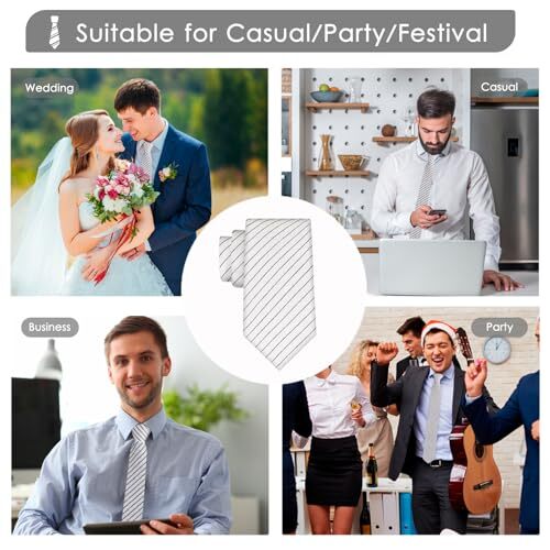 Men’s 2.56” Skinny Cotton Ties Striped Neckties Casual Business Tie for White
