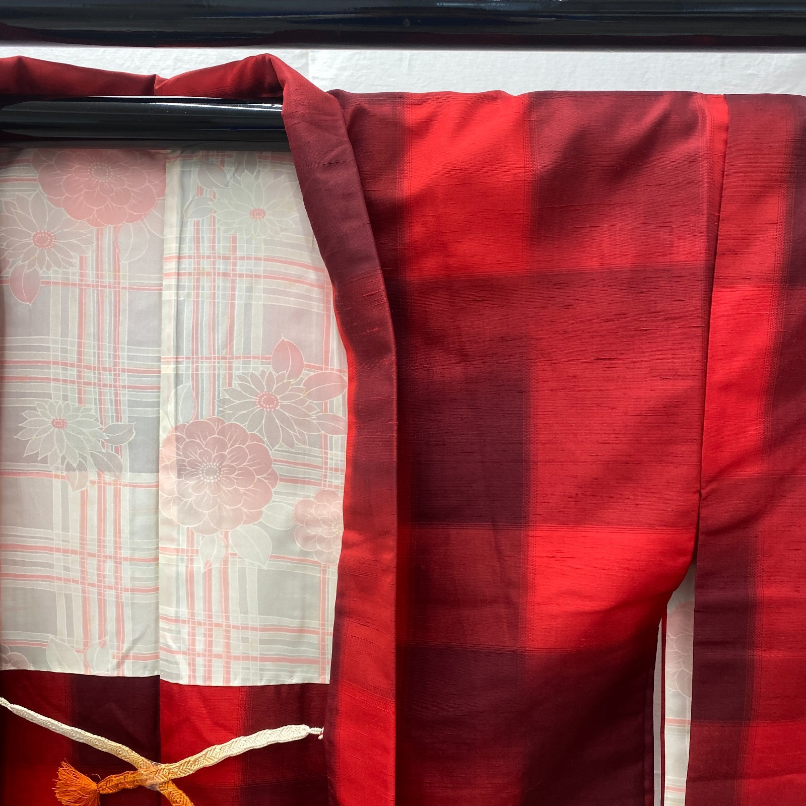 Japanese Vintage Kimono Haori Jacket Polyester Red Traditional Authentic 31 in