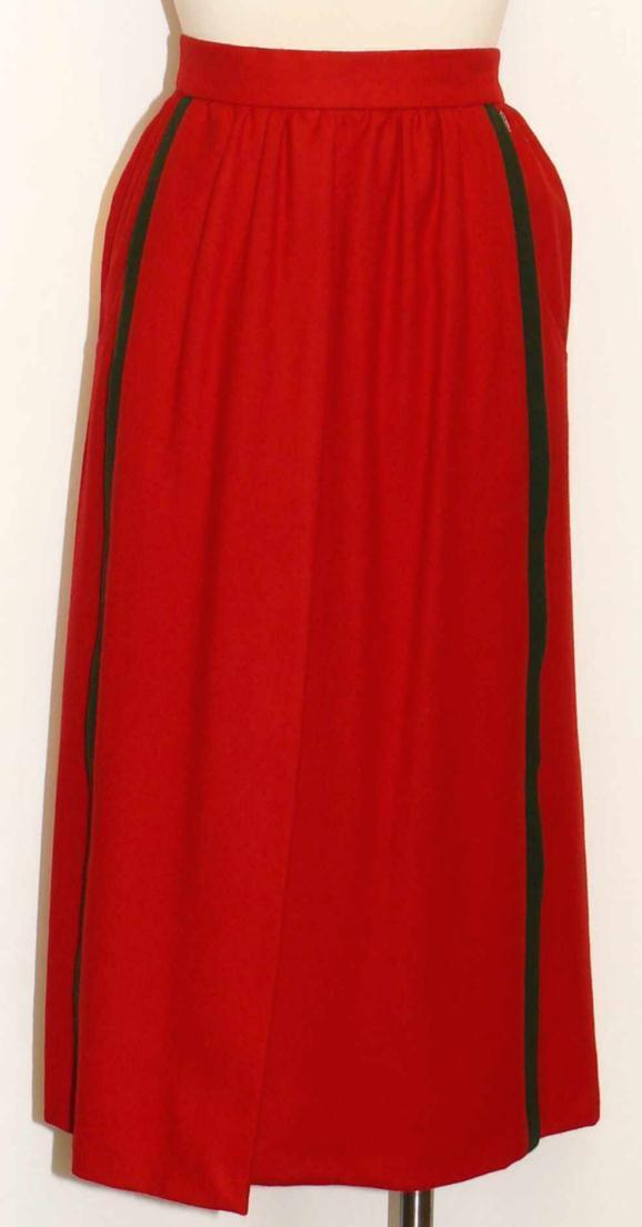 BOILED WOOL Straight Suit SKIRT Women Austria SEXY Long LINED ~ RED W28″ 38 8 S