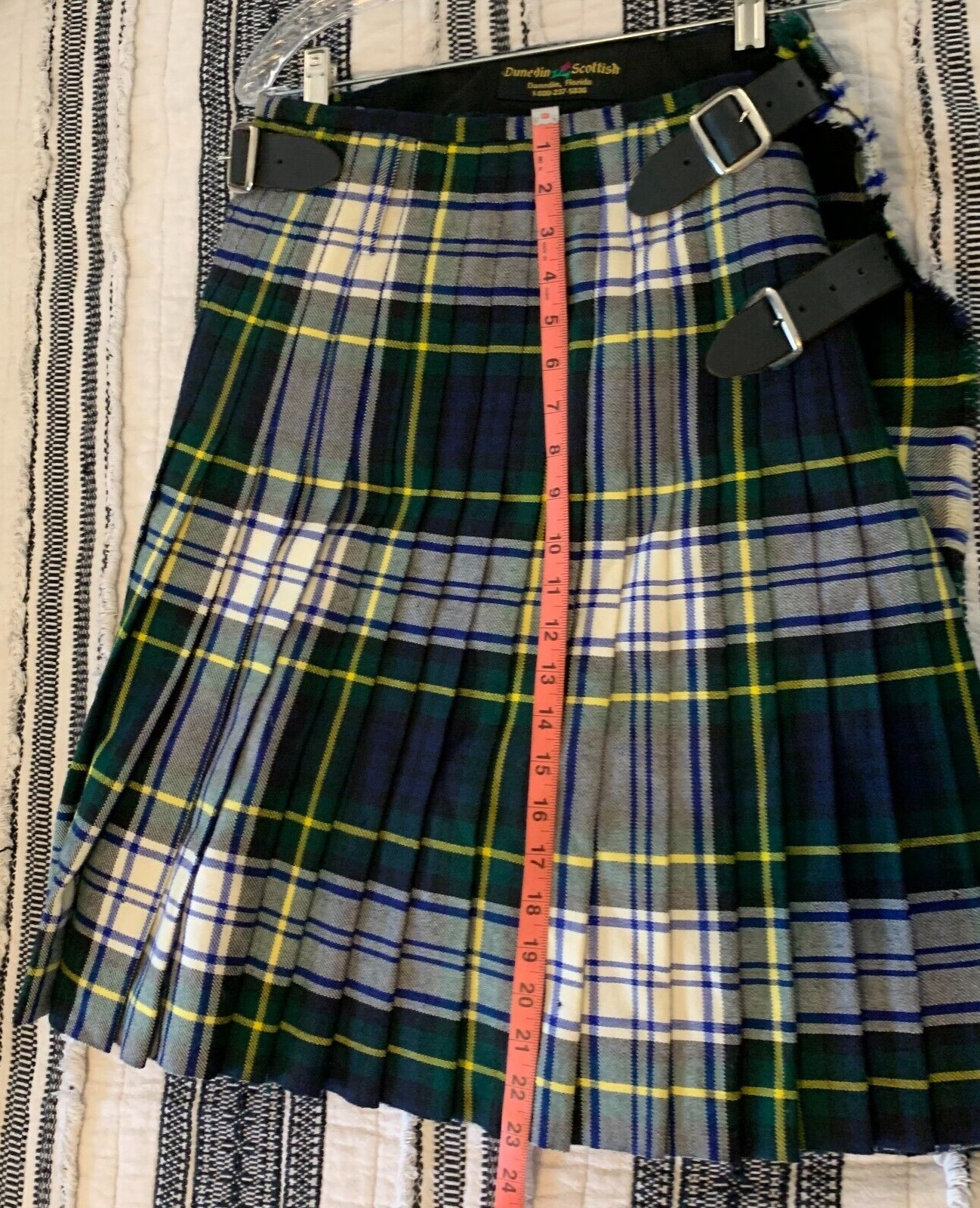 Dunedin Tartan Plaid Pleated Wool Kilt Skirt Medium 28-30 Waist Flaws