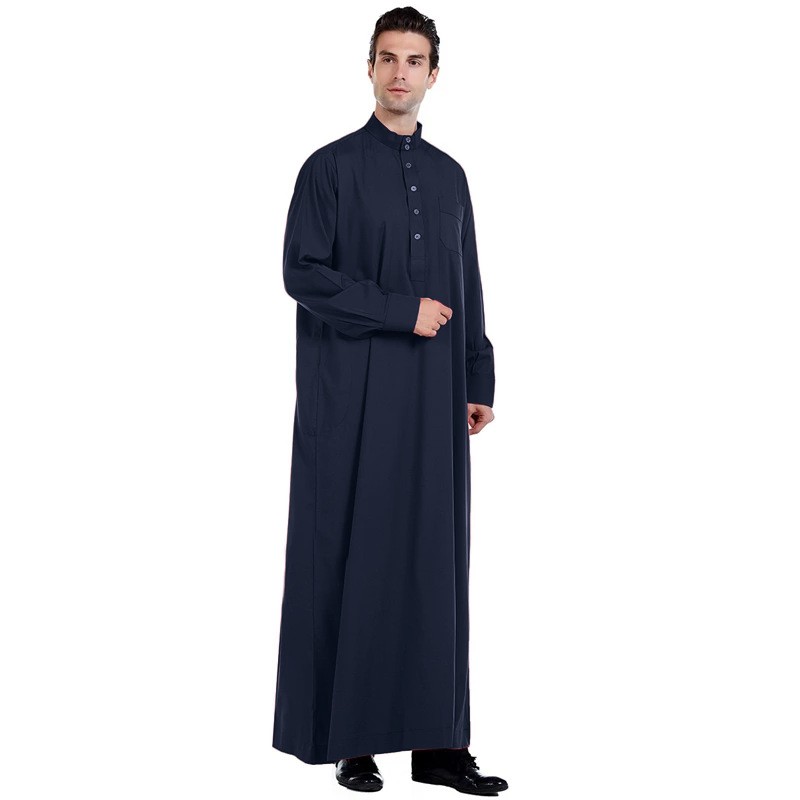 Islamic Jubba for Men Long Robe Solid Color Muslim Abaya Thobe Kaftan Ramadan