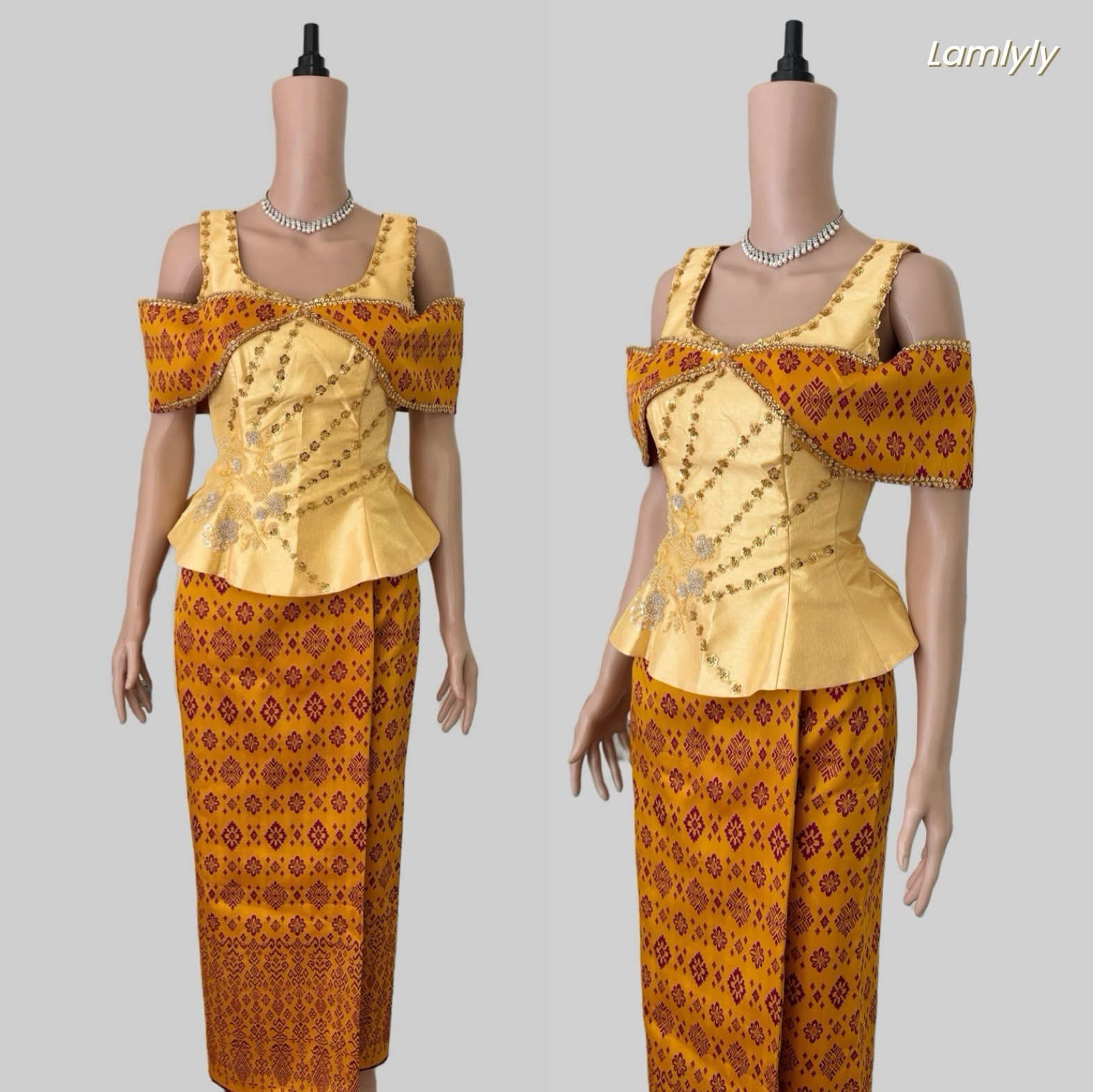 Khmer Traditional Outfit / Cambodian Clothes – 2 Piece, Khmer Shirt & Skirt