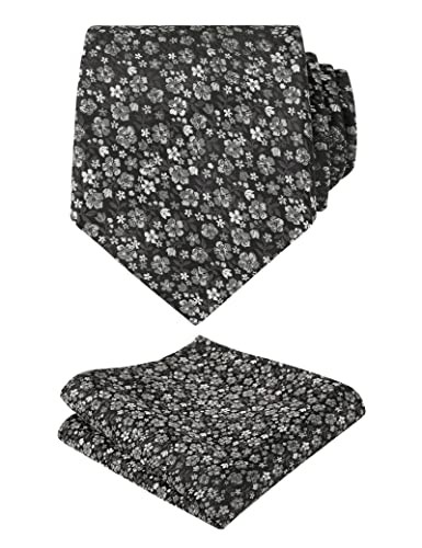 Mens 3.15inches Exquisite Floral Tie with Small Flower A142-black/ Gray