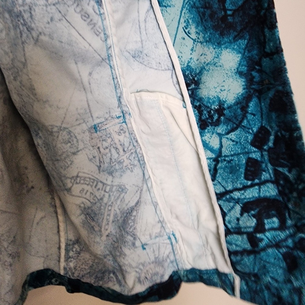 Additions by Chicos Blue Travel Map Print Jacket turquoise blue blazer