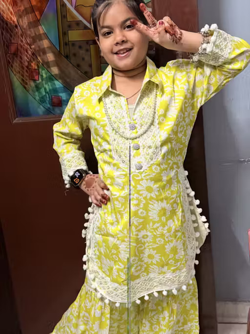 Girls Kurti & Sharara With Dupatta Set Kids Wear Ethnic Green Colour Dress