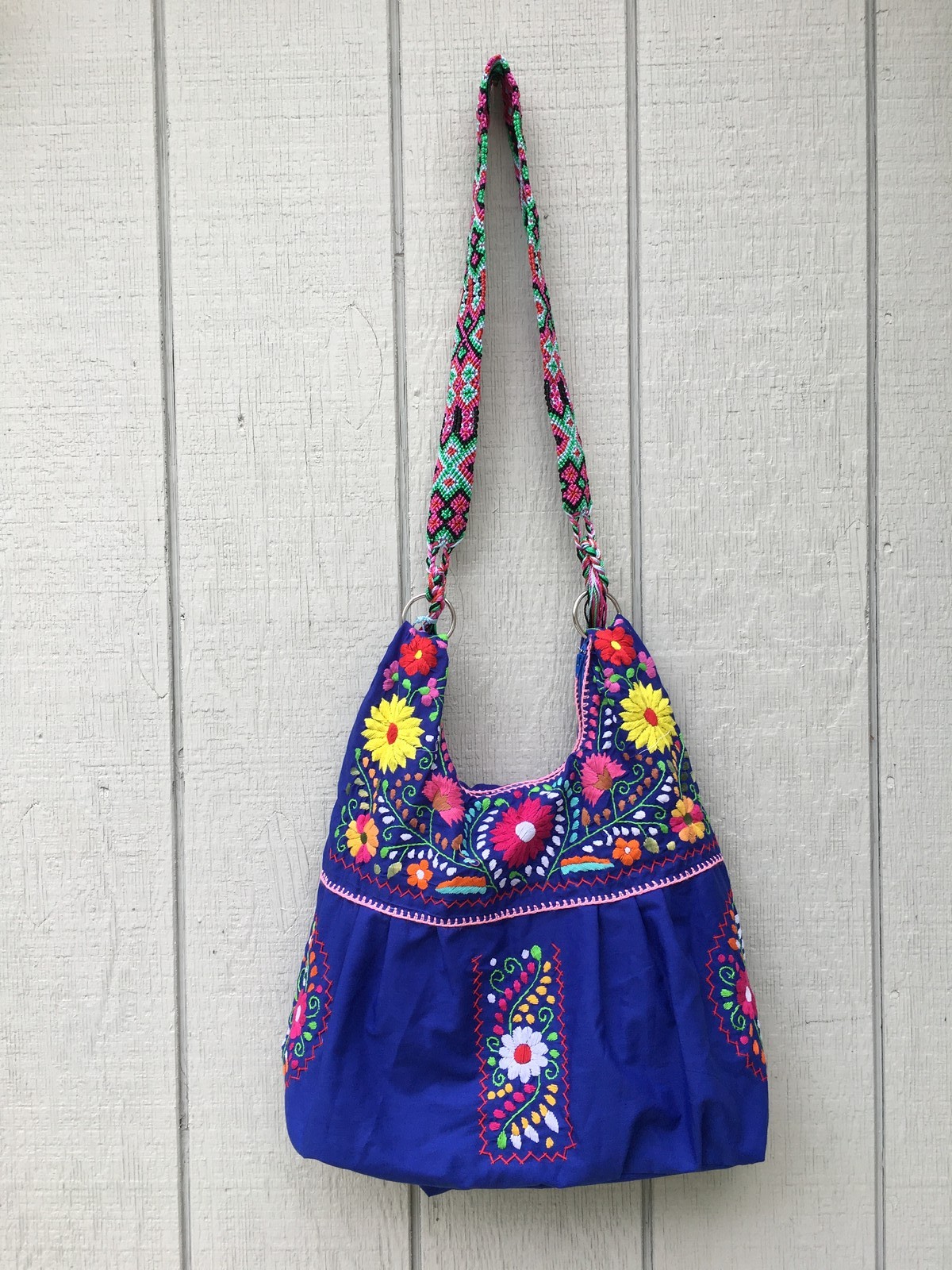 Handmade Floral Embroidered Mexican Satchel Morral Bag – Bolsa Bordada Mexicana