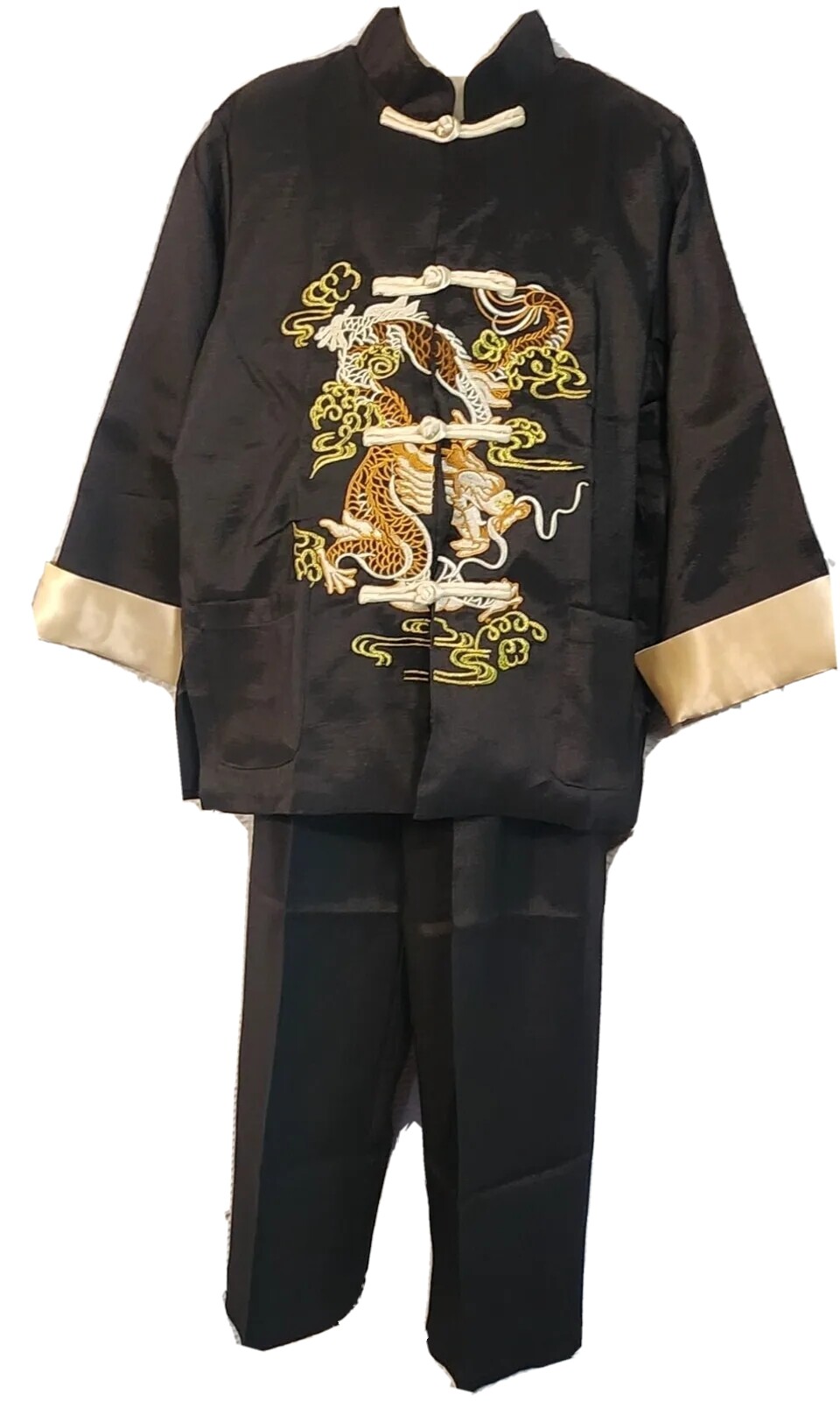 Kids UNISEX Euro Size “12” Chinese Traditional Tang Outfit, Black and Gold, EUC