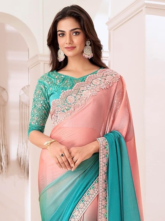 Women’s Pure Chiffon Embellished Saree With Unstitched Blouse