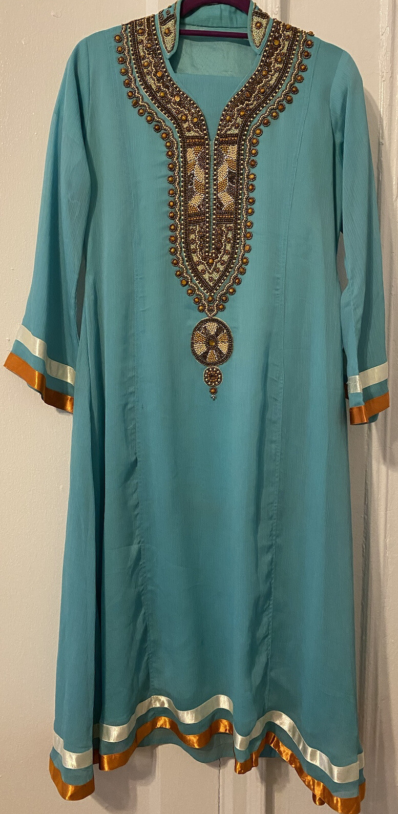 2 Pcs Beaded Light Blue Crinckle Stitched Party Wear Shirt Dupatta Medium