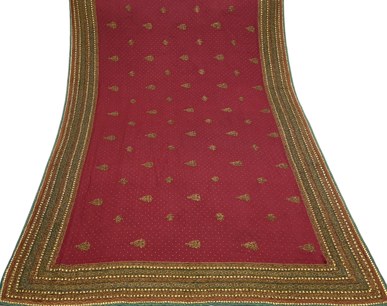 Pre-owned Maroon Pure Silk Hand Embroidered Ritu Kumar Designer Lehenga 3pcs set