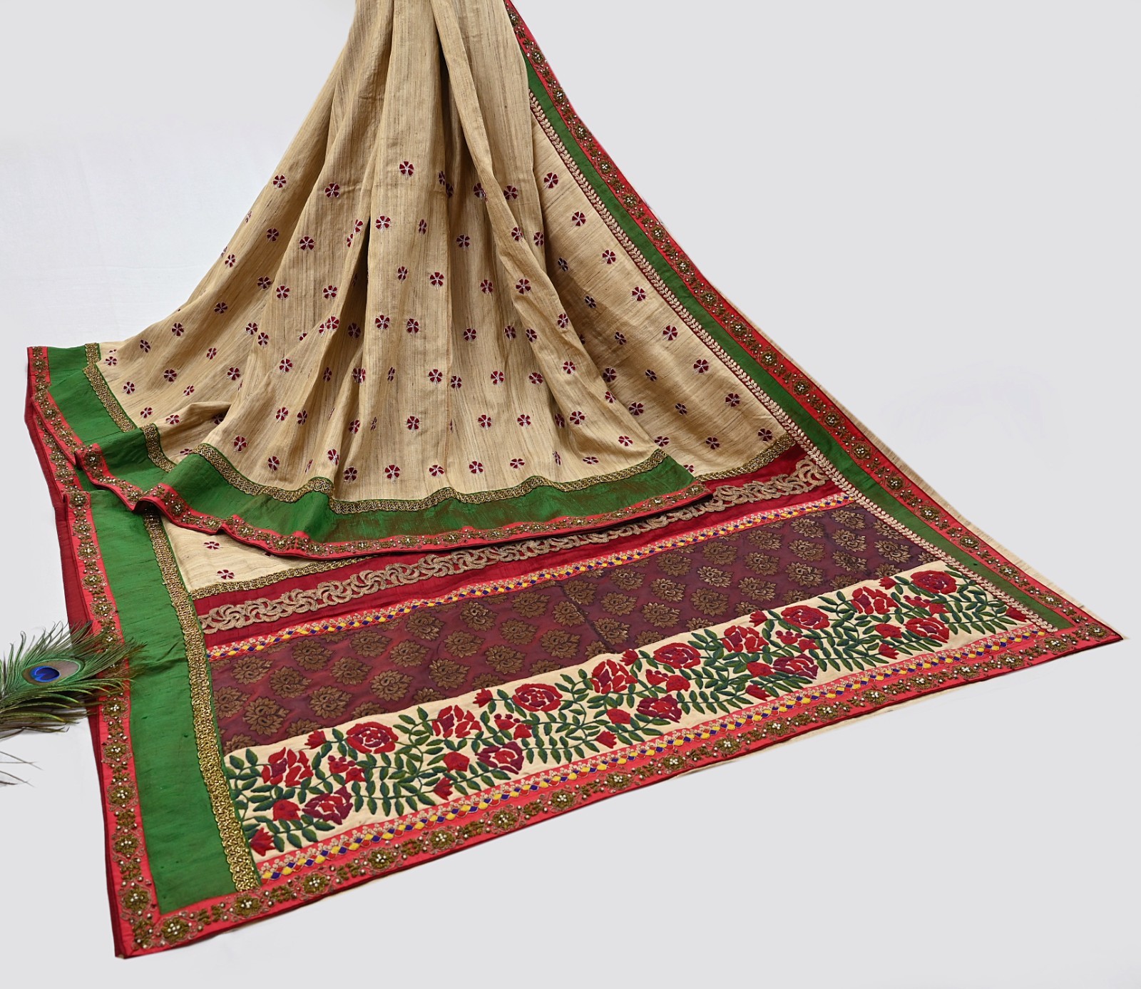 Pre-owned Pure Khadi Silk Hand Embroidered Banarasi Sabyasachi Designer Saree