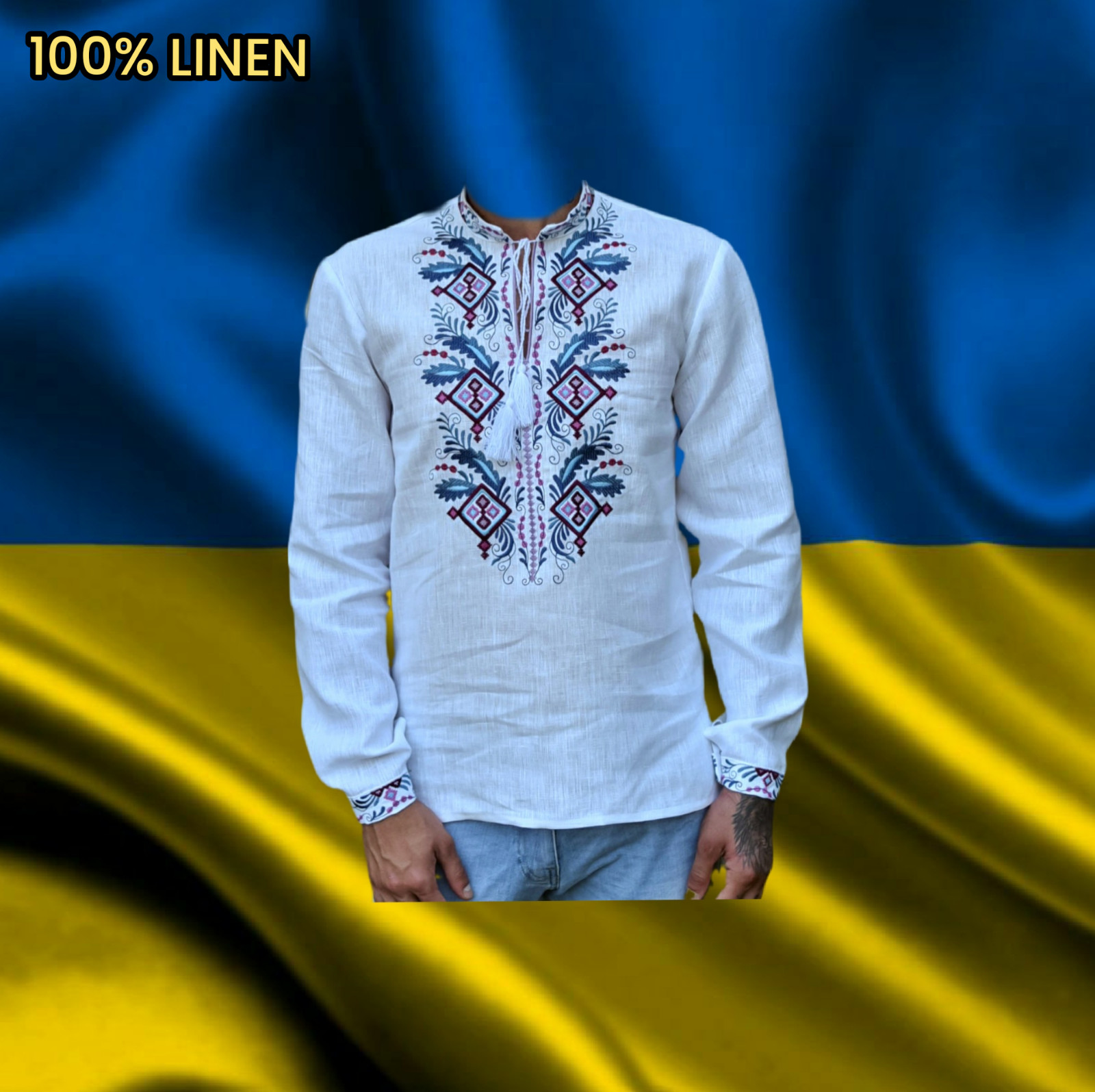M L XL 2XL 3XL 4XL traditional Ukrainian embroidered shirt Vyshyvanka Linen100%