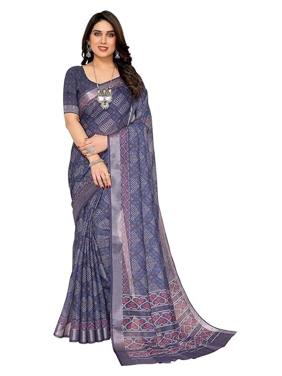 Women’s Striped Pattern Cotton Silk Saree and Unstitched Blouse Piece