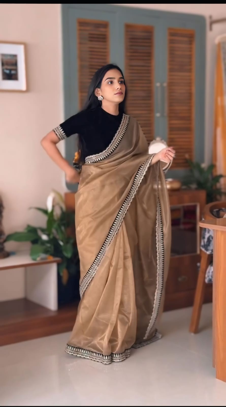 Designer Fancy Latest Stylish Twill Net Black Color Codding Sequence Border Sari