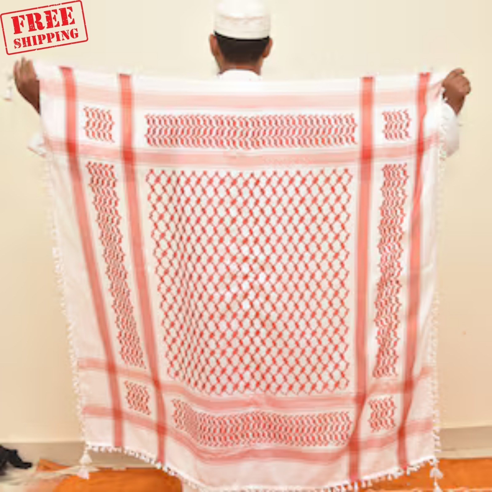 Red White Palestinian Keffiyeh Scarf Cotton Arab Kufiya 48×48