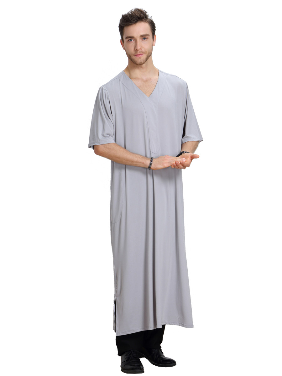 Saudi Muslim Men Abaya Dishdasha Jubba Thoub Thobe Kaftan Short Sleeve Ramadan