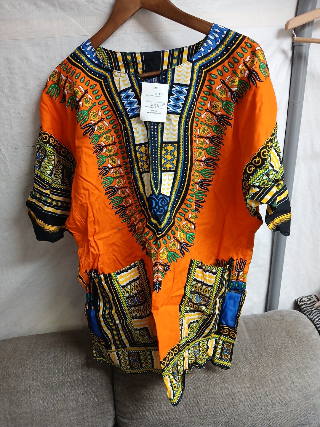 Dashiki Shirt Men Women Large Tunic Tribal African Pattern Orange w/ Pockets